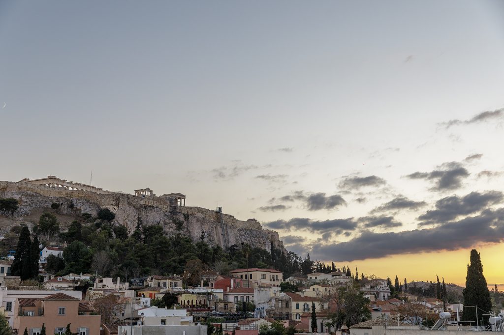 Breathtaking view of the Acropolis from master Plaka Athens, showcasing the iconic landmark against the Athenian skyline.